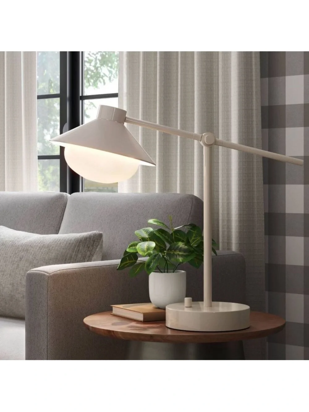 Threshold Cream Metal Task Table Lamp with White Globe Shade